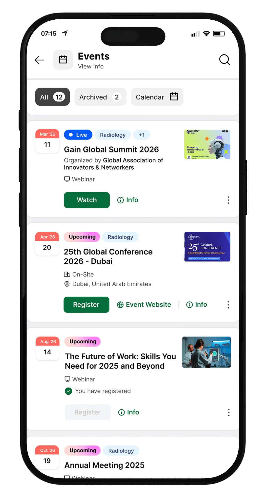 Communa events screen