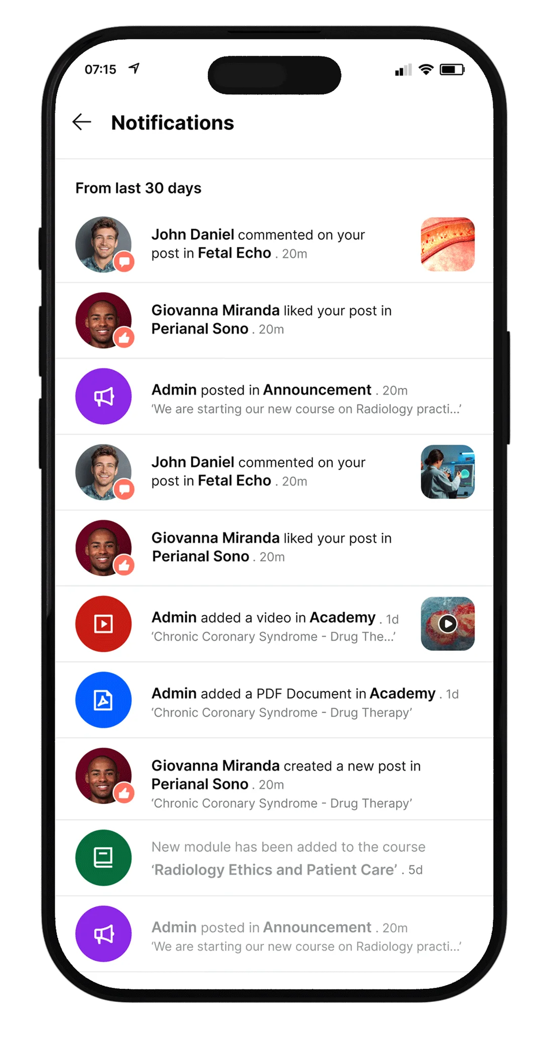 Communa notifications screen