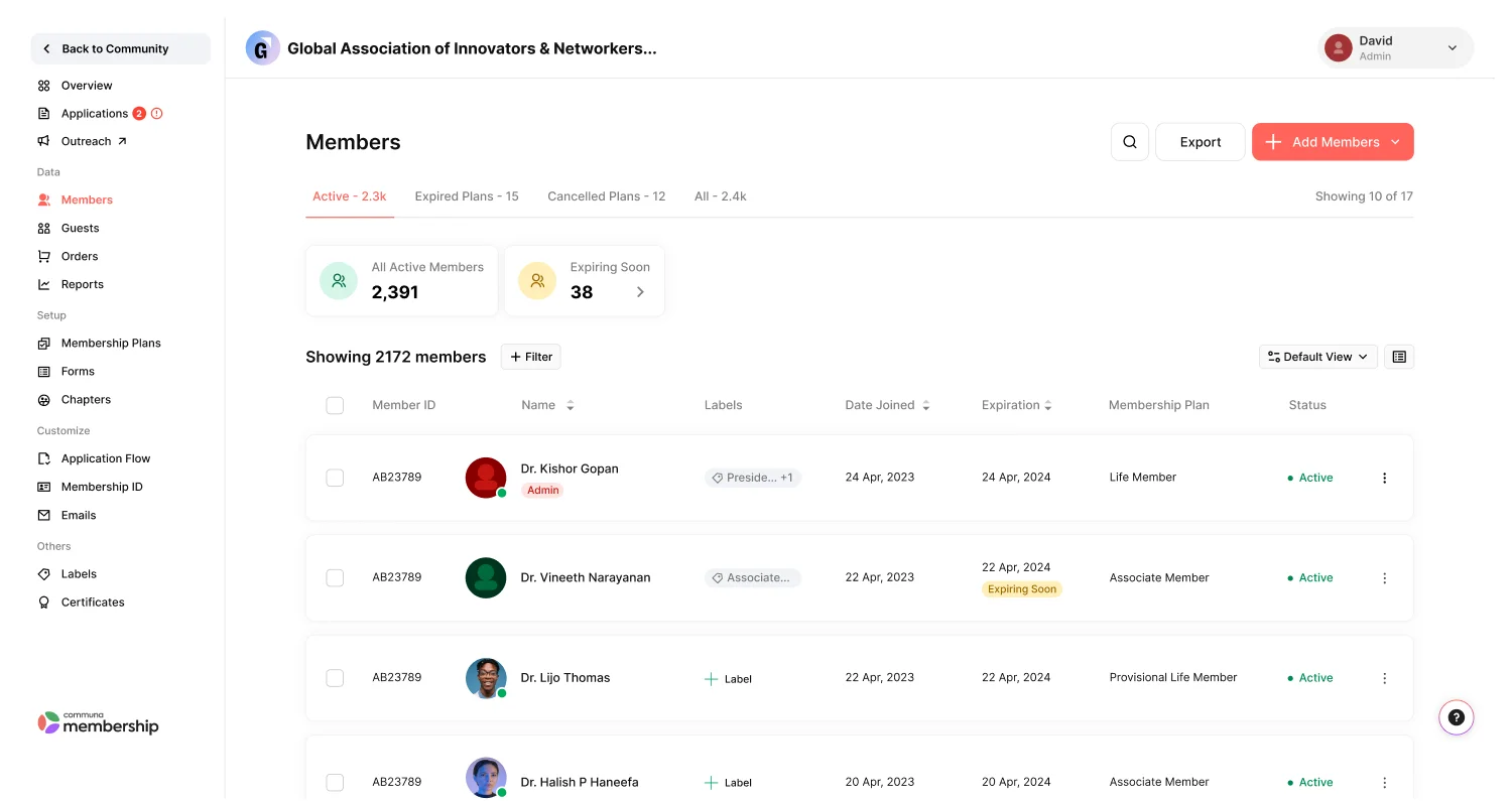 Communa Membership Dashboard